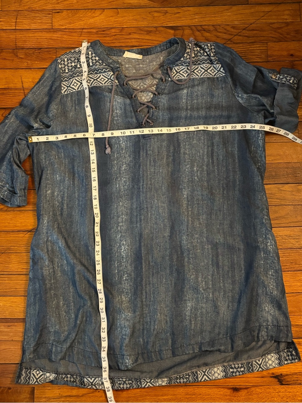 ODDY Blue Lace-Up Mini Dress with Embroidered Yoke